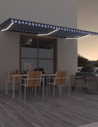 vidaXL Ръчно прибиращ се сенник с LED 600x350 см синьо и бяло