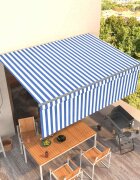 vidaXL Ръчно прибиращ се сенник с щора 4x3 м синьо и бяло