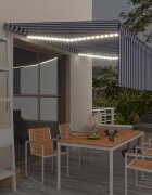 vidaXL Ръчно прибиращ се сенник с щора и LED 45x3 м синьо и бяло