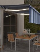 vidaXL Ръчно прибиращ се сенник с щора и LED 45x3 м синьо и бяло