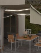 vidaXL Ръчно прибиращ се сенник с щора и LED 4x3 м кремав