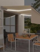 vidaXL Ръчно прибиращ се сенник с щора и LED 4x3 м кремав