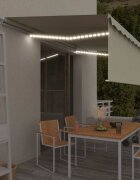 vidaXL Ръчно прибиращ се сенник с щорa и LED 5x3 м кремав