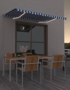 vidaXL Ръчно прибираща се тента с LED 300x250 см синьо и бяло