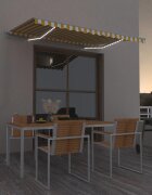 vidaXL Ръчно прибираща се тента с LED 300x250 см жълто и бяло