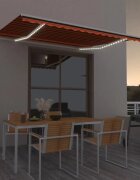 vidaXL Ръчно прибираща се тента с LED 400x300 см оранжево и кафяво