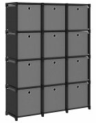vidaXL Рафт с 12 кубични отделения с кутии черен 103x30x141 см плат