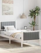 vidaXL Рамка на леглото Бял и светлосив 75 x 190 cm Борово дърво масив
