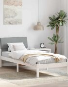 vidaXL Рамка на леглото Бял и светлосив 75 x 190 cm Борово дърво масив