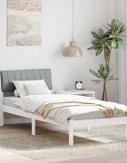 vidaXL Рамка на леглото Бял и светлосив 75 x 190 cm Борово дърво масив