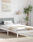 vidaXL Рамка на леглото Бял и светлосив 90 x 190 cm Борово дърво масив