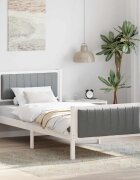 vidaXL Рамка на леглото Бял и светлосив 90 x 200 cm Борово дърво масив