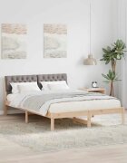 vidaXL Рамка на леглото Кафяво и таупе 135 x 190 cm Борово дърво масив