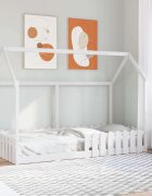 vidaXL Рамка за детско легло къща бял 90x190 см борово дърво масив