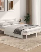 vidaXL Рамка за легло бор масив 135x190 см бяла Double