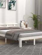 vidaXL Рамка за легло бяла дърво масив 135x190 cм Double