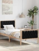 vidaXL Рамка за легло Черно 75 x 190 cm Солидно борово дърво