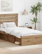 vidaXL Рамка за легло Дъб артизан 90 x 190 cm Солидно борово дърво