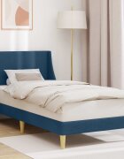 vidaXL Рамка за легло Едноцветен с таблото Синьо 90 x 200 cm текстил