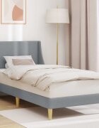 vidaXL Рамка за легло Едноцветен Светлосиво 90 x 200 cm текстил