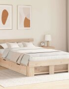 vidaXL Рамка за легло Кафяво 135 x 190 cm Солидно борово дърво