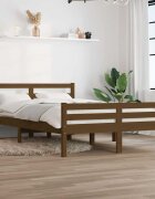 vidaXL Рамка за легло меденокафява дърво масив 135x190 cм Double