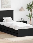 vidaXL Рамка за легло с чекмедже Черно 90 x 200 cm Инженерна дървесина