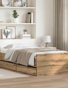 vidaXL Рамка за легло с чекмедже Дъб 90 x 200 cm Солидно борово дърво