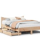 vidaXL Рамка за легло с чекмеджета 135x190 см борово дърво масив