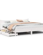 vidaXL Рамка за легло с чекмеджета бяла бор масив 180x200 cм