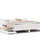 vidaXL Рамка за легло с чекмеджета бяло 200x200 см бор масив