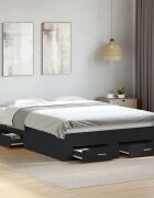 vidaXL Рамка за легло с чекмеджета черна 135x190 см инженерно дърво