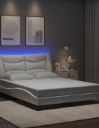 vidaXL Рамка за легло с LED без матрак Hvar бяла 140x200 cм