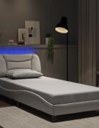 vidaXL Рамка за легло с LED без матрак Hvar бяла 90x200 см