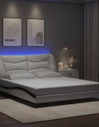 vidaXL Рамка за легло с LED без матрак Hvar бяло-черна 160x200 cм