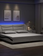 vidaXL Рамка за легло с LED без матрак Hvar бяло-черна 200x200 см