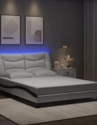 vidaXL Рамка за легло с LED без матрак Hvar бяло и черно 120x200см