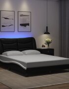 vidaXL Рамка за легло с LED без матрак Hvar черно-бяла 140x200 cм