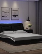 vidaXL Рамка за легло с LED без матрак Hvar черно-бяла 160x200 cм
