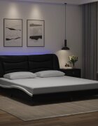 vidaXL Рамка за легло с LED без матрак Hvar черно-бяла 180x200 см
