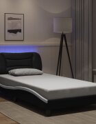 vidaXL Рамка за легло с LED без матрак Hvar черно и бяло 100x200см