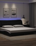 vidaXL Рамка за легло с LED без матрак Hvar черно и бяло 200x200 см
