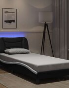 vidaXL Рамка за легло с LED без матрак Hvar черно и бяло 80x200 см