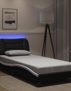 vidaXL Рамка за легло с LED без матрак Hvar черно и бяло 90x190 см