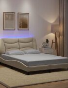 vidaXL Рамка за легло с LED без матрак Hvar кремава 140x190 см плат
