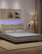 vidaXL Рамка за легло с LED без матрак Hvar кремава 160x200 см плат