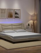vidaXL Рамка за легло с LED без матрак Hvar кремава 180x200 см плат