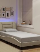 vidaXL Рамка за легло с LED без матрак Hvar кремава 90x200 см плат