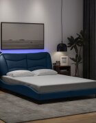 vidaXL Рамка за легло с LED без матрак Hvar Синя 140x190 cm Плат