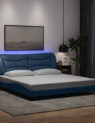 vidaXL Рамка за легло с LED без матрак Hvar синя 180x200 см плат